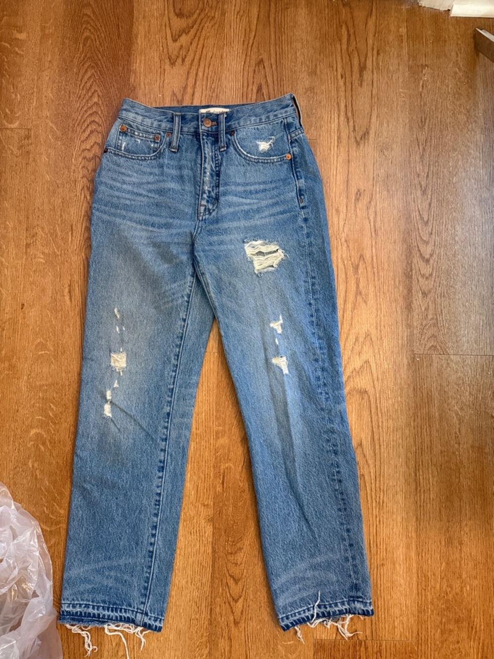 Madewell High-Rise Classic Straight Distressed Blue Wash Jeans